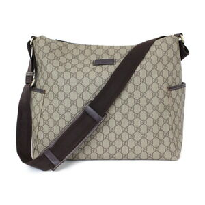 GUCCI GG Plus Diaper Bag Dark Brown Black Canvas Leather Shoulder